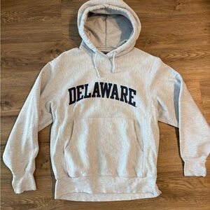 Champion Gray Hoodie with Navy "DELAWARE" Arch